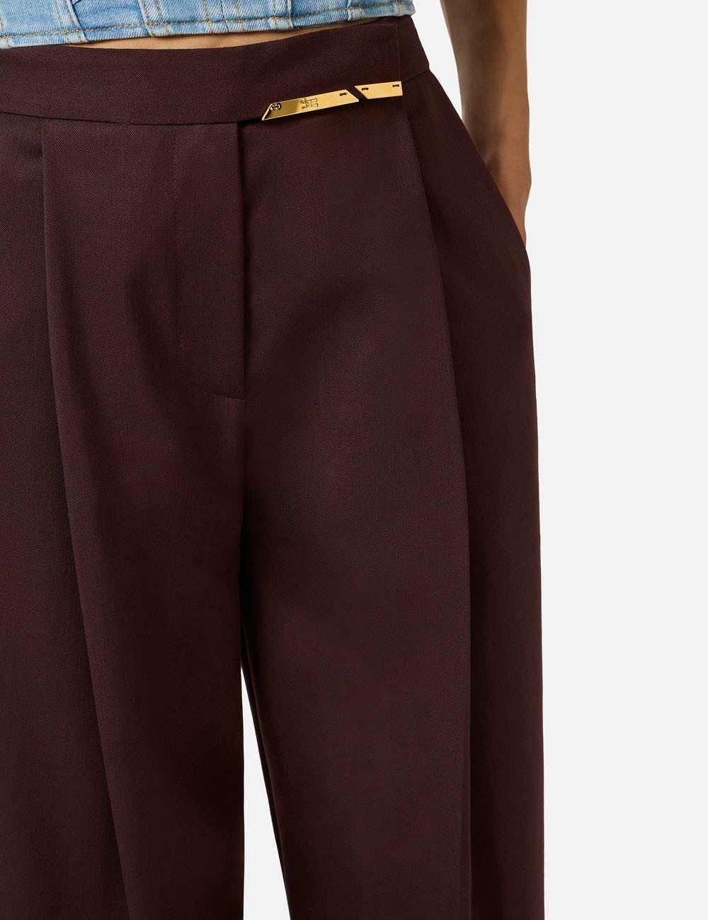 Pantaloni in fresco lana con placca gioiello cacao