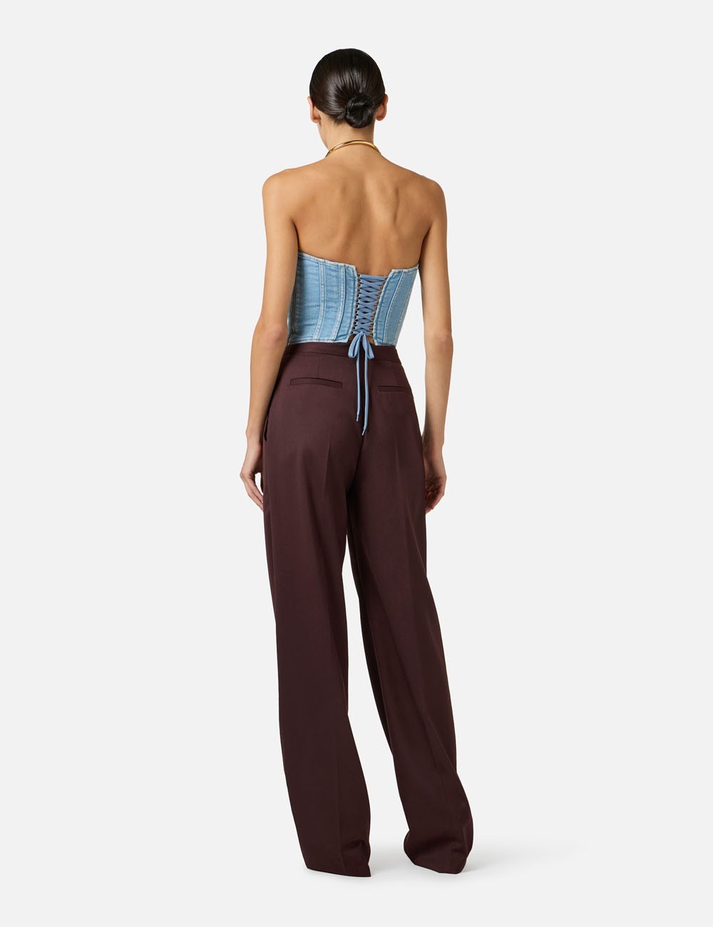 Pantaloni in fresco lana con placca gioiello cacao