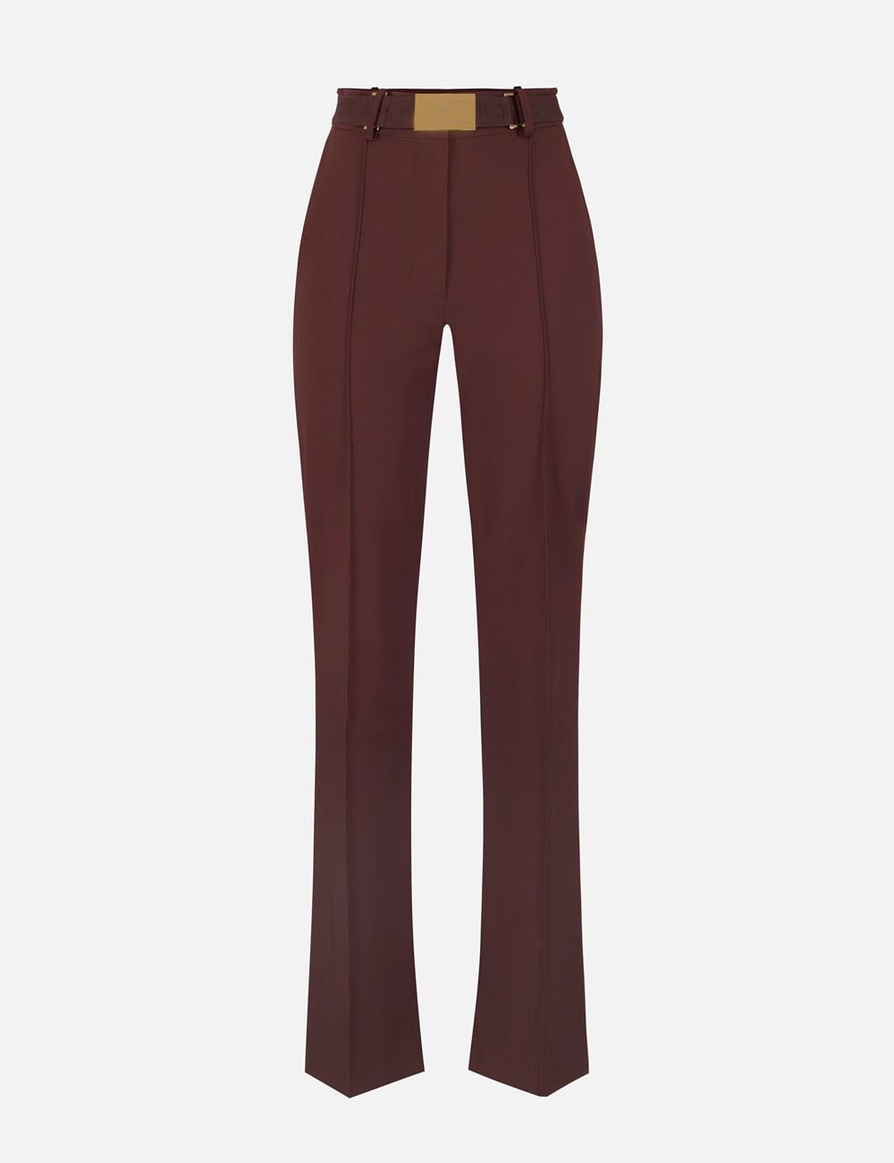 Trousers in technical bi-elastic fabric with belt cocoa