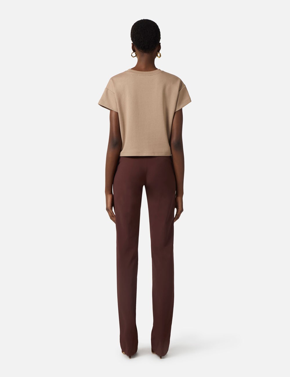 Trousers in technical bi-elastic fabric with belt cocoa