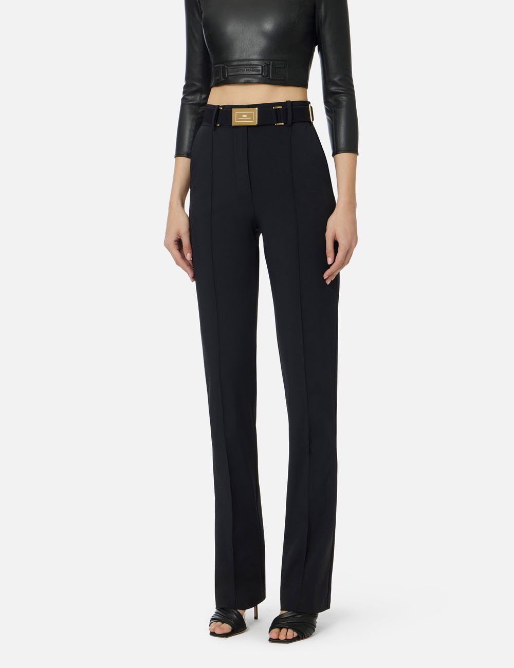 Pantaloni in tessuto tecnico bielastico con cintura nero