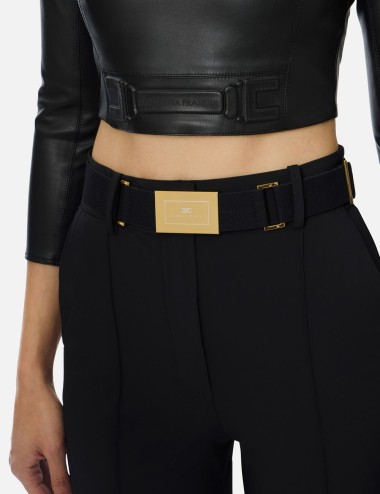 Pantaloni in tessuto tecnico bielastico con cintura nero