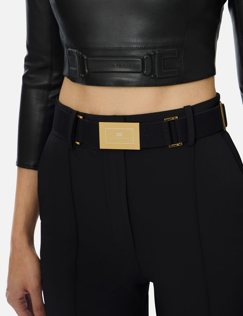 Pantaloni in tessuto tecnico bielastico con cintura nero