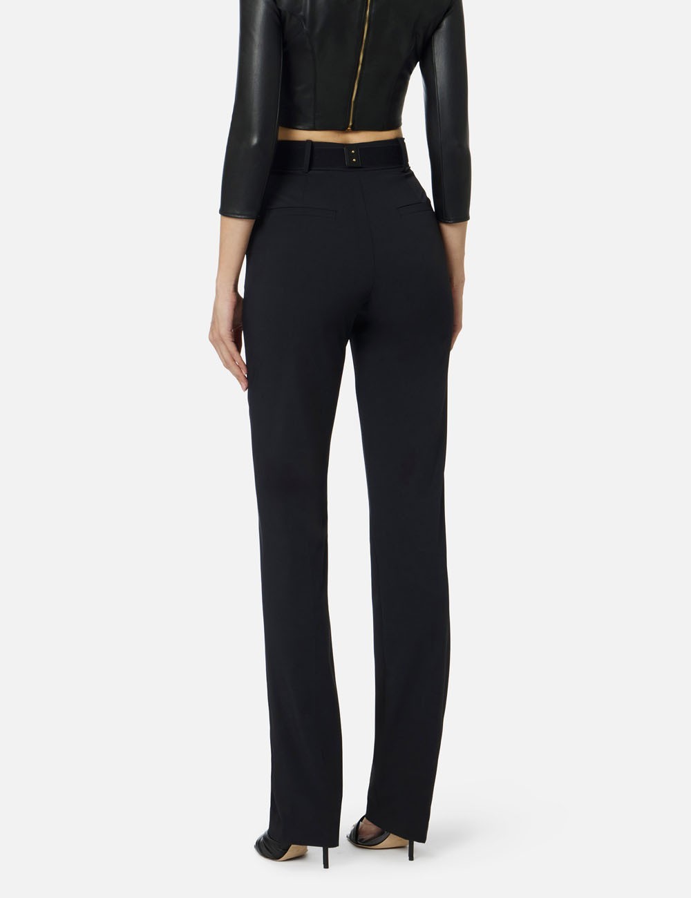 Trousers in technical bi-elastic fabric with belt black