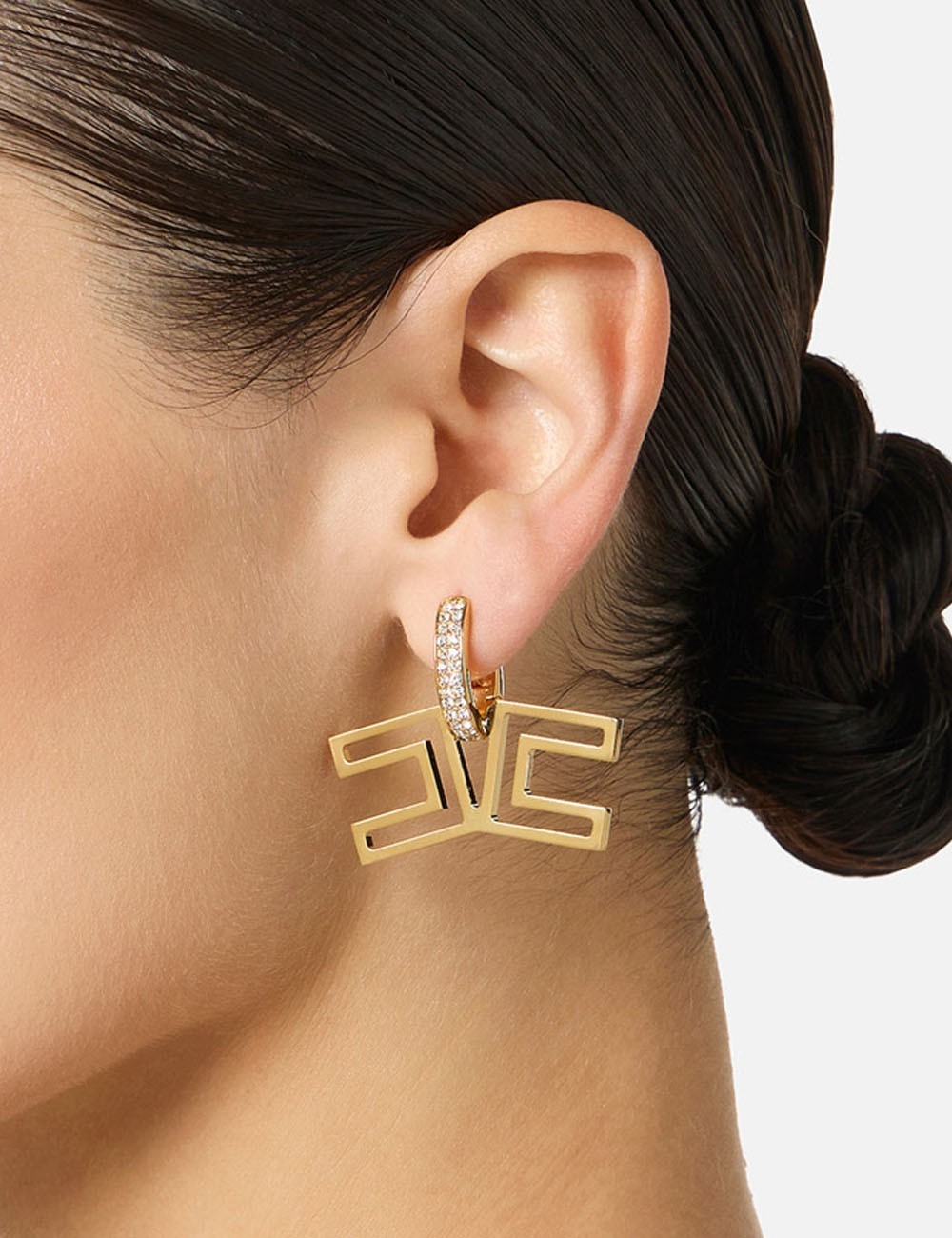 Earrings with rhinestones gold yellow