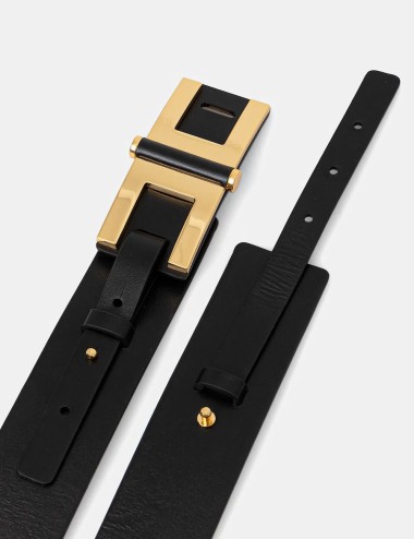 Cintura in pelle con dettaglio logo nera