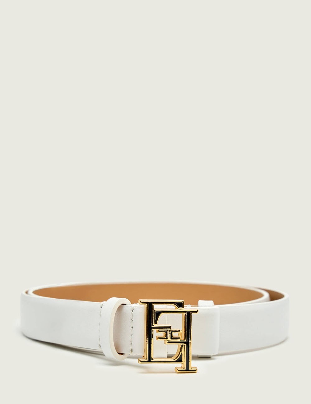 Leather belt with buckle avorio