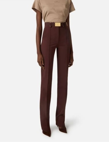 Trousers in technical bi-elastic fabric with belt cocoa