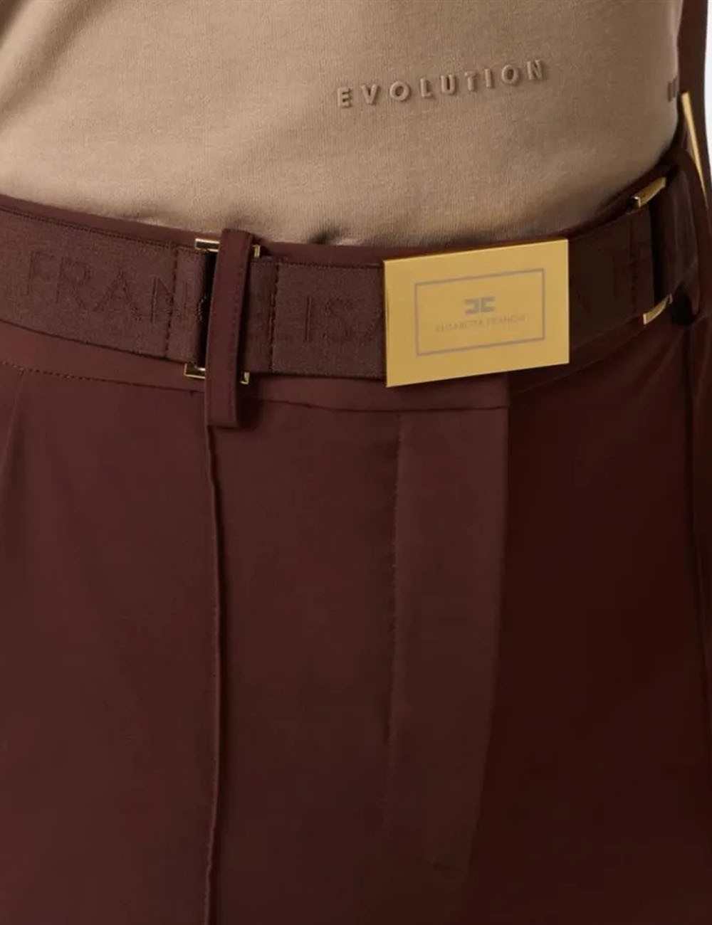 Pantaloni in tessuto tecnico bielastico con cintura cacao