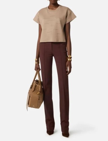 Trousers in technical bi-elastic fabric with belt cocoa