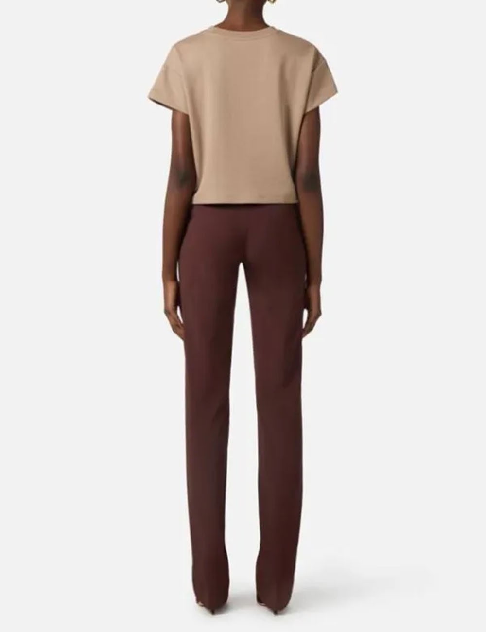 Pantaloni in tessuto tecnico bielastico con cintura cacao