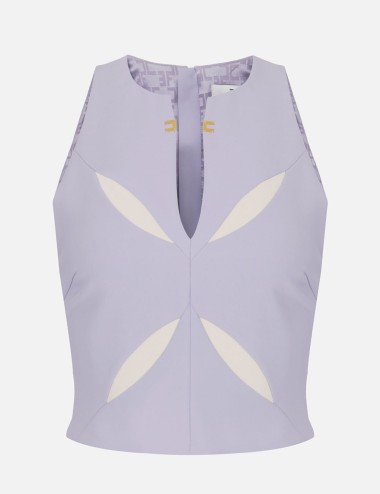 Top in lightweight crêpe fabric with two-colour cut-outs Lillà/Burro