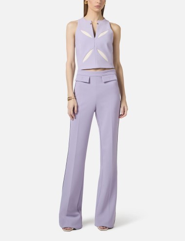 Top in lightweight crêpe fabric with two-colour cut-outs Lillà/Burro