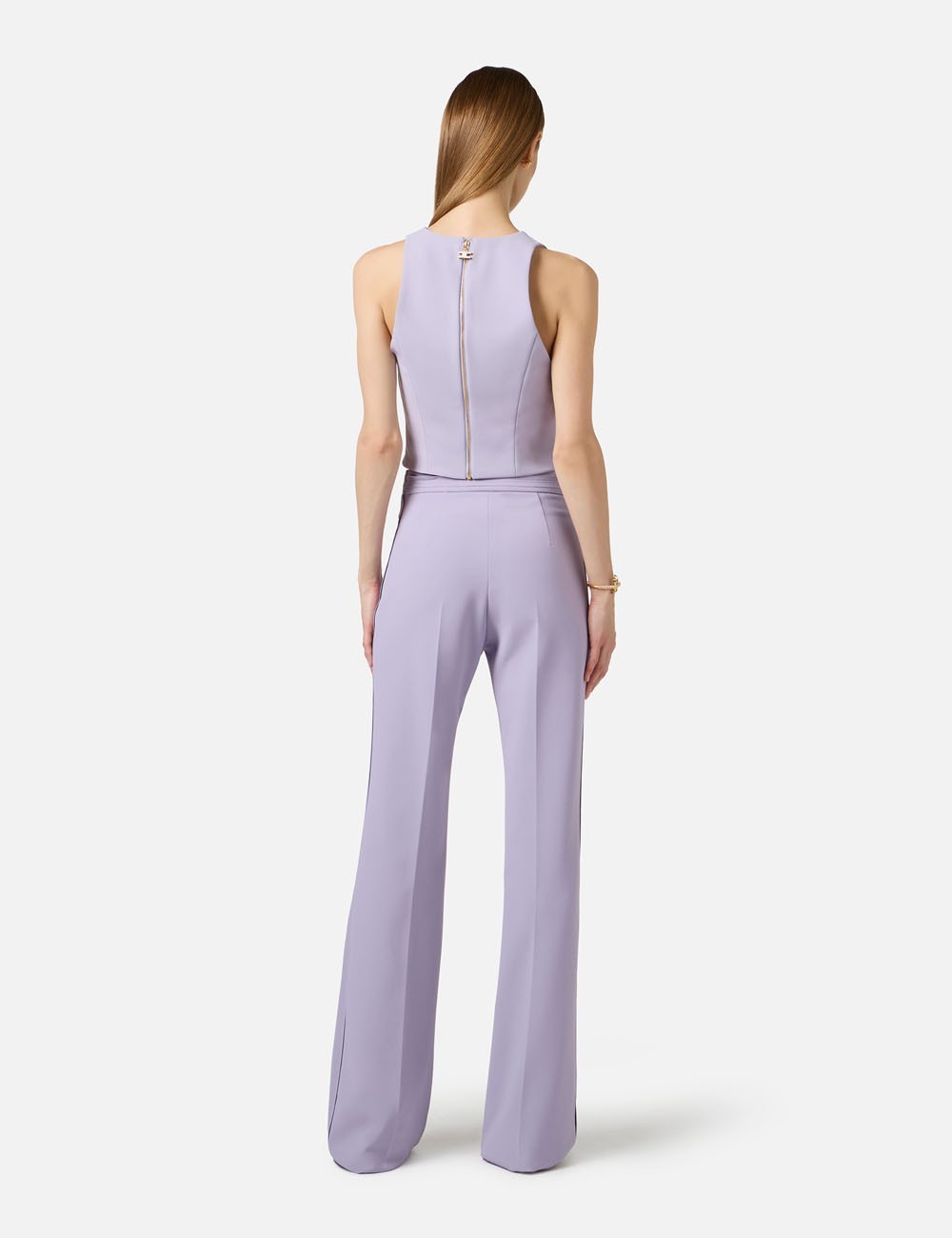 Top in lightweight crêpe fabric with two-colour cut-outs Lillà/Burro