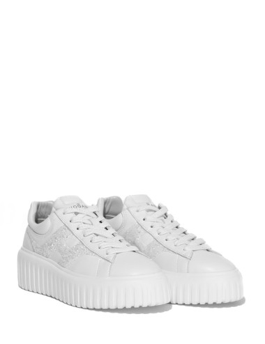 Sneakers H-Stripes in pelle con glitter bianca