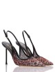 HELEN High heel point toe sling back pump in patent leather with spotted mesh