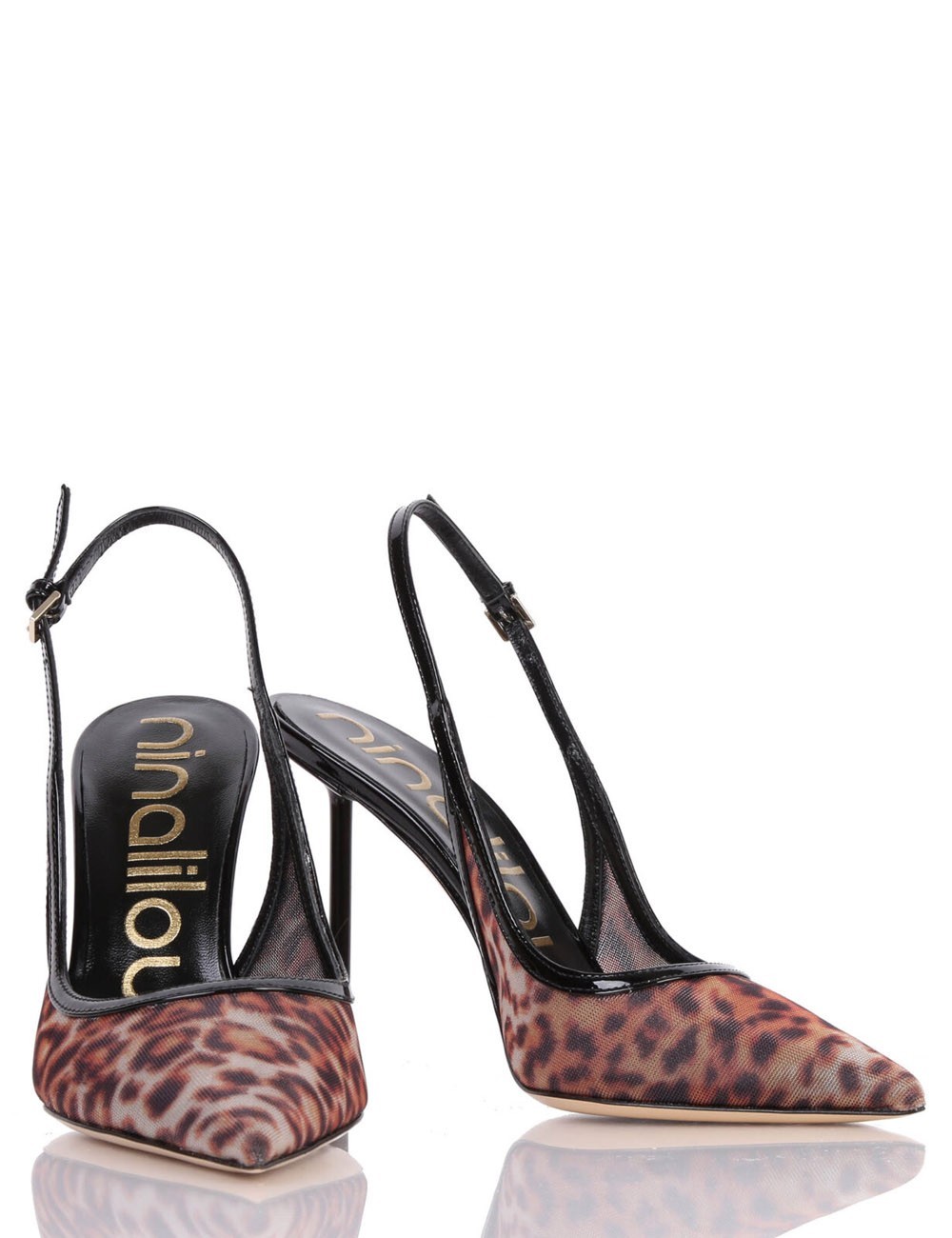 Decollete' slingback HELEN in vernice con punta in mesh animalier