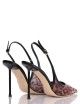 HELEN High heel point toe sling back pump in patent leather with spotted mesh