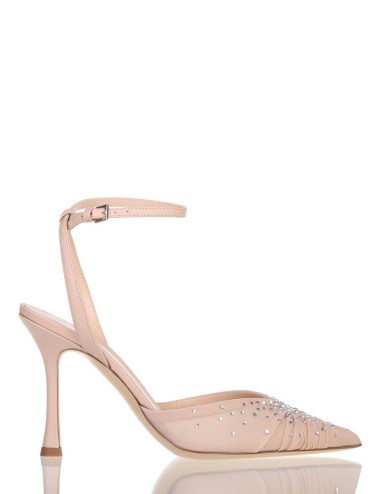 AMY 90 High heel ankle strap in nappa nude