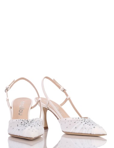 Décolleté slingback AMY 70 in tessuto e nappa avorio