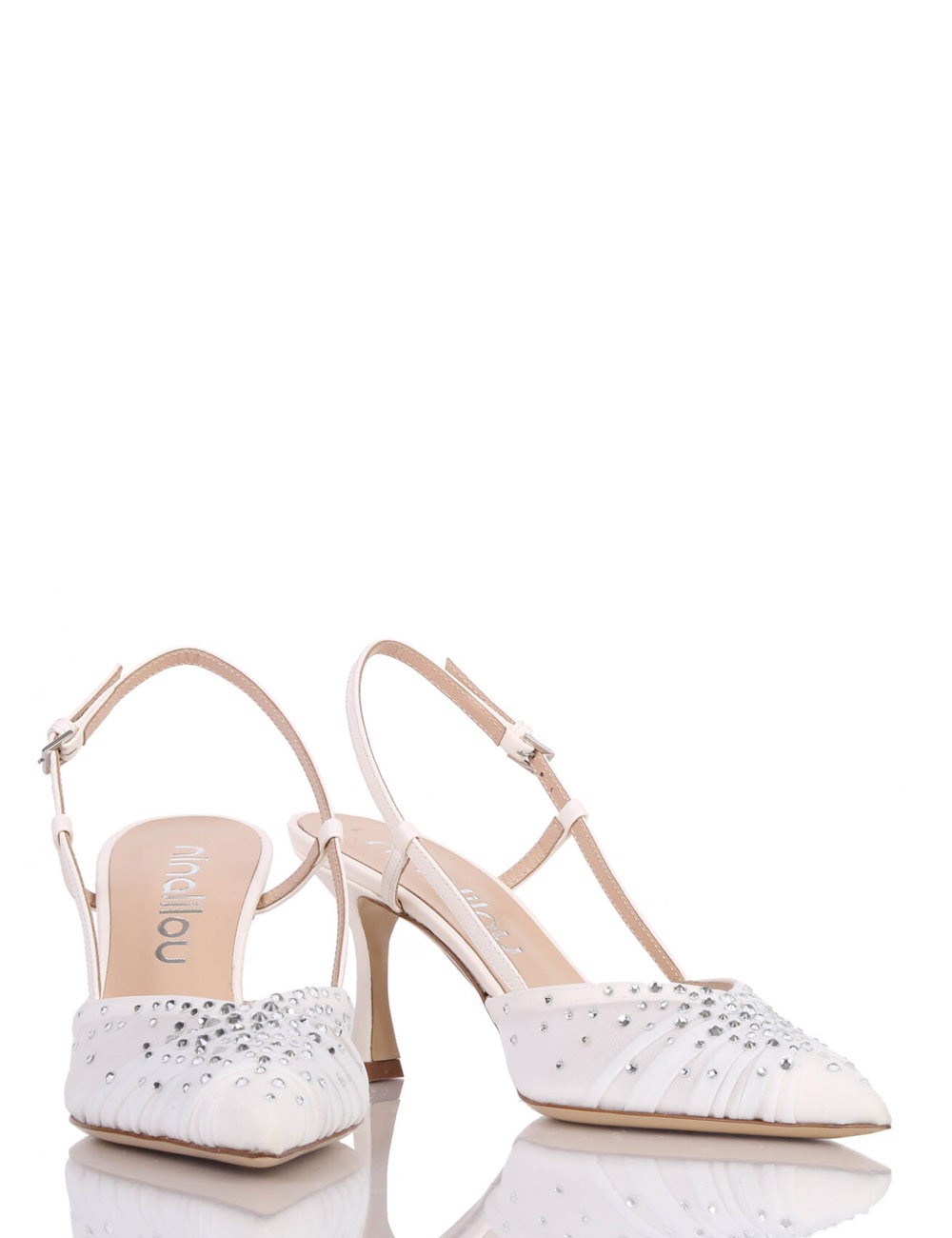 AMY 70 High heel slingback point toe pump in nappa leather with rhinestones ivory