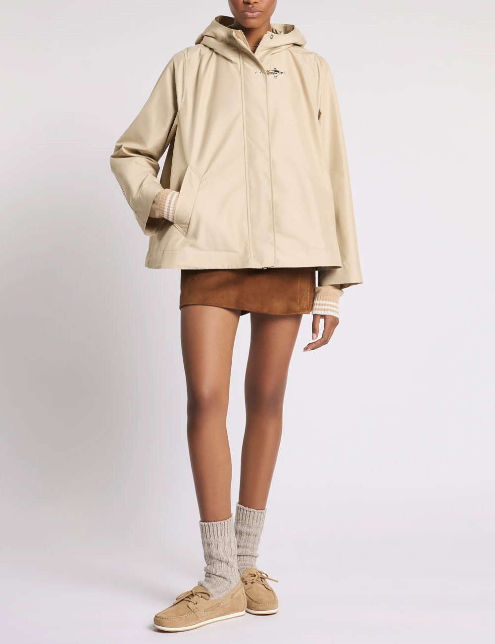 Short Parka in Technical Poplin beige