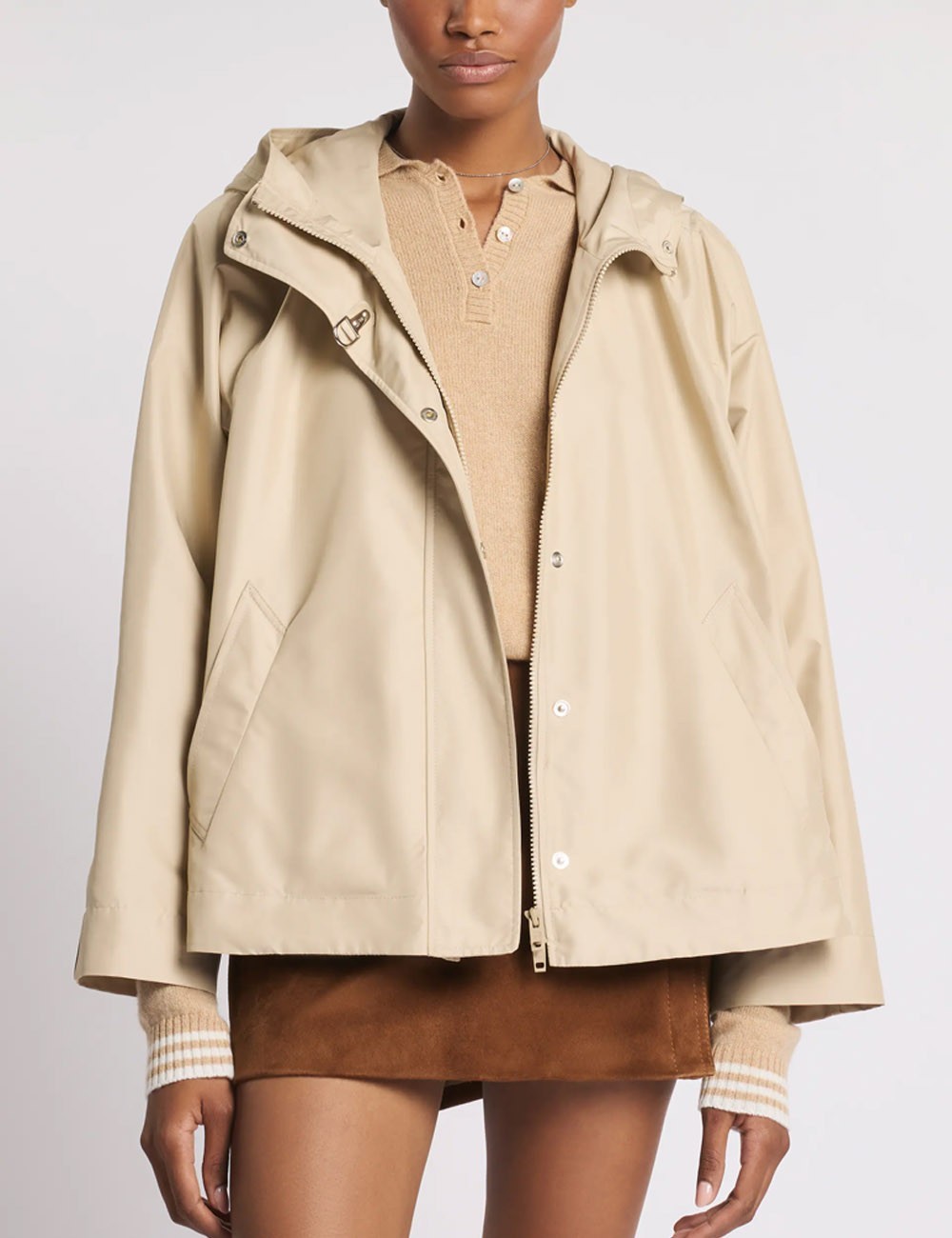 Parka Corto in Popeline Tecnico beige