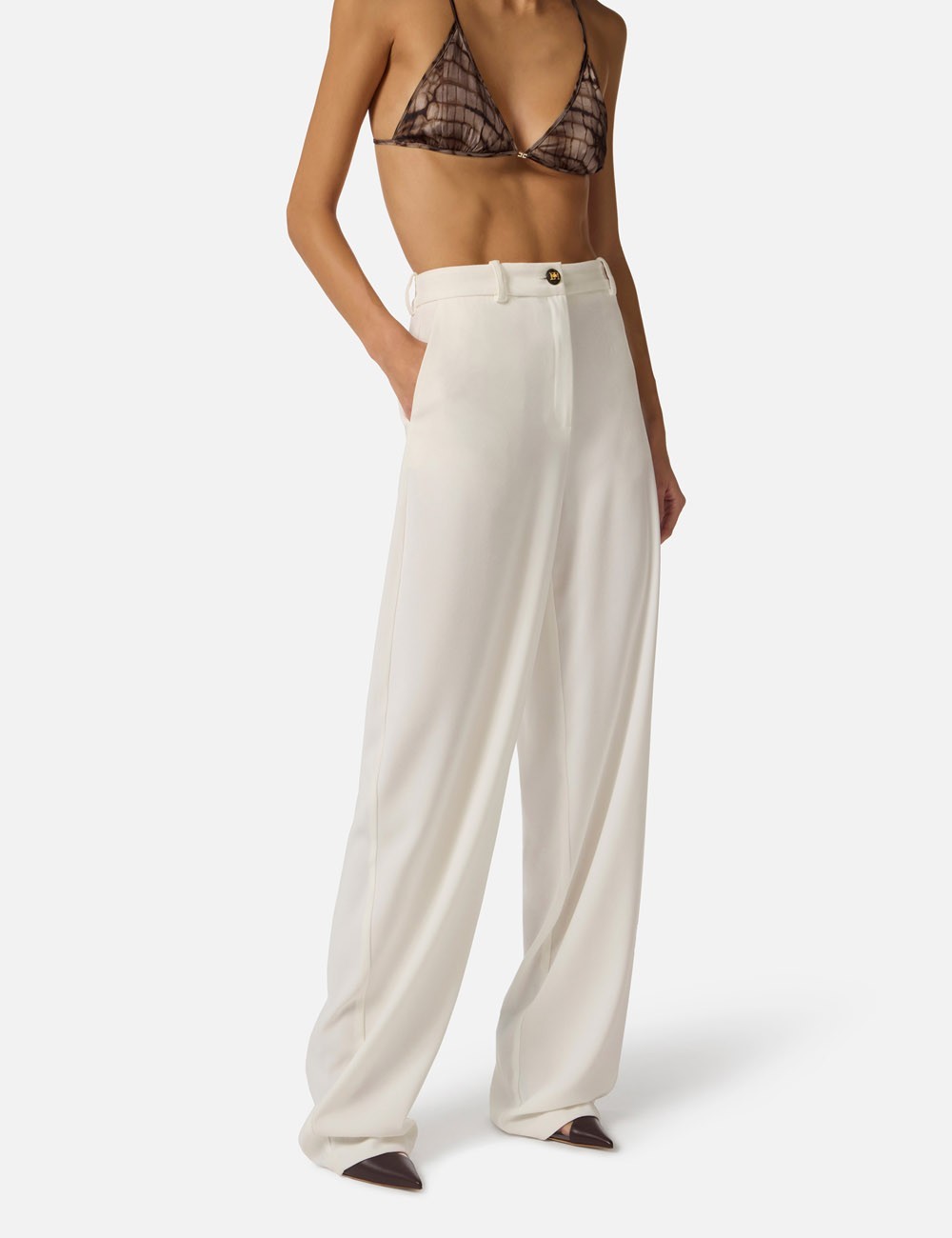 Pantaloni in crêpe leggero avorio