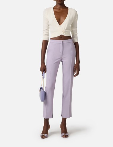 Trousers in lightweight crêpe fabric with logo charm lillà