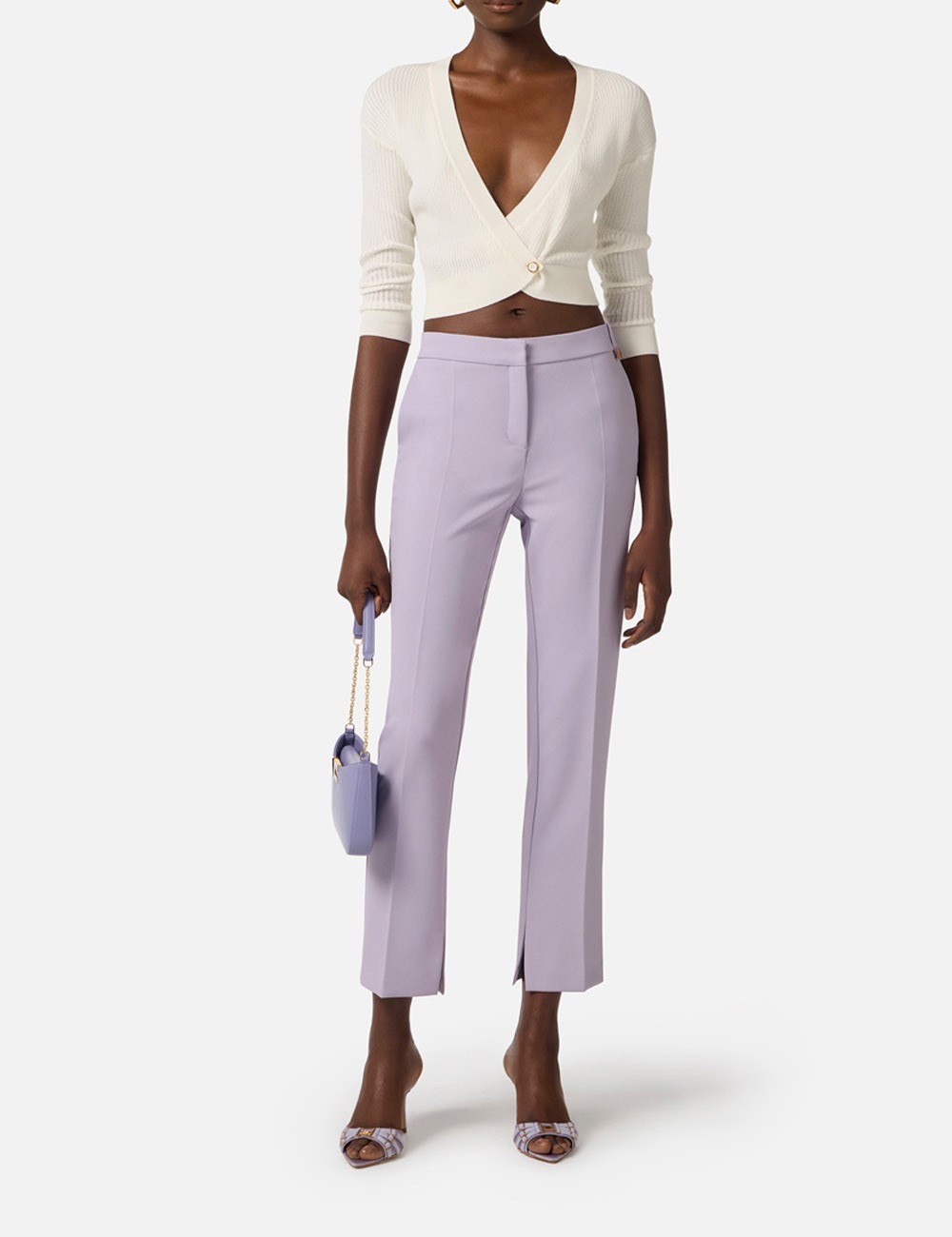 Pantaloni in crêpe leggero con logo charm lillà