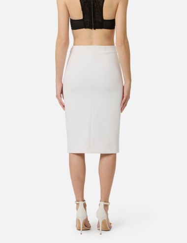 Skirt in double layer stretch crêpe fabric with logo details ivory