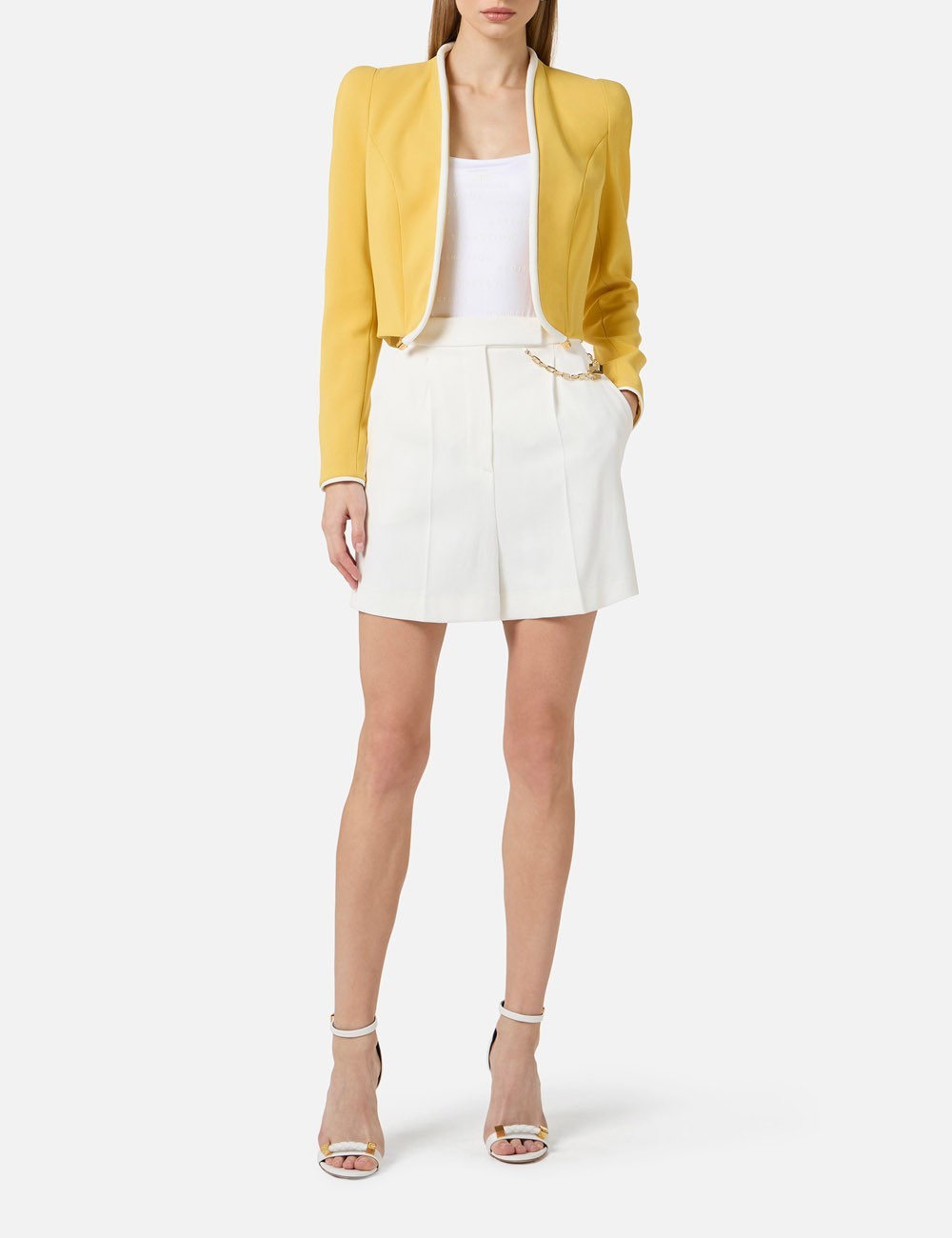 Jacket in lightweight crêpe fabric with 3D piping sun ivory