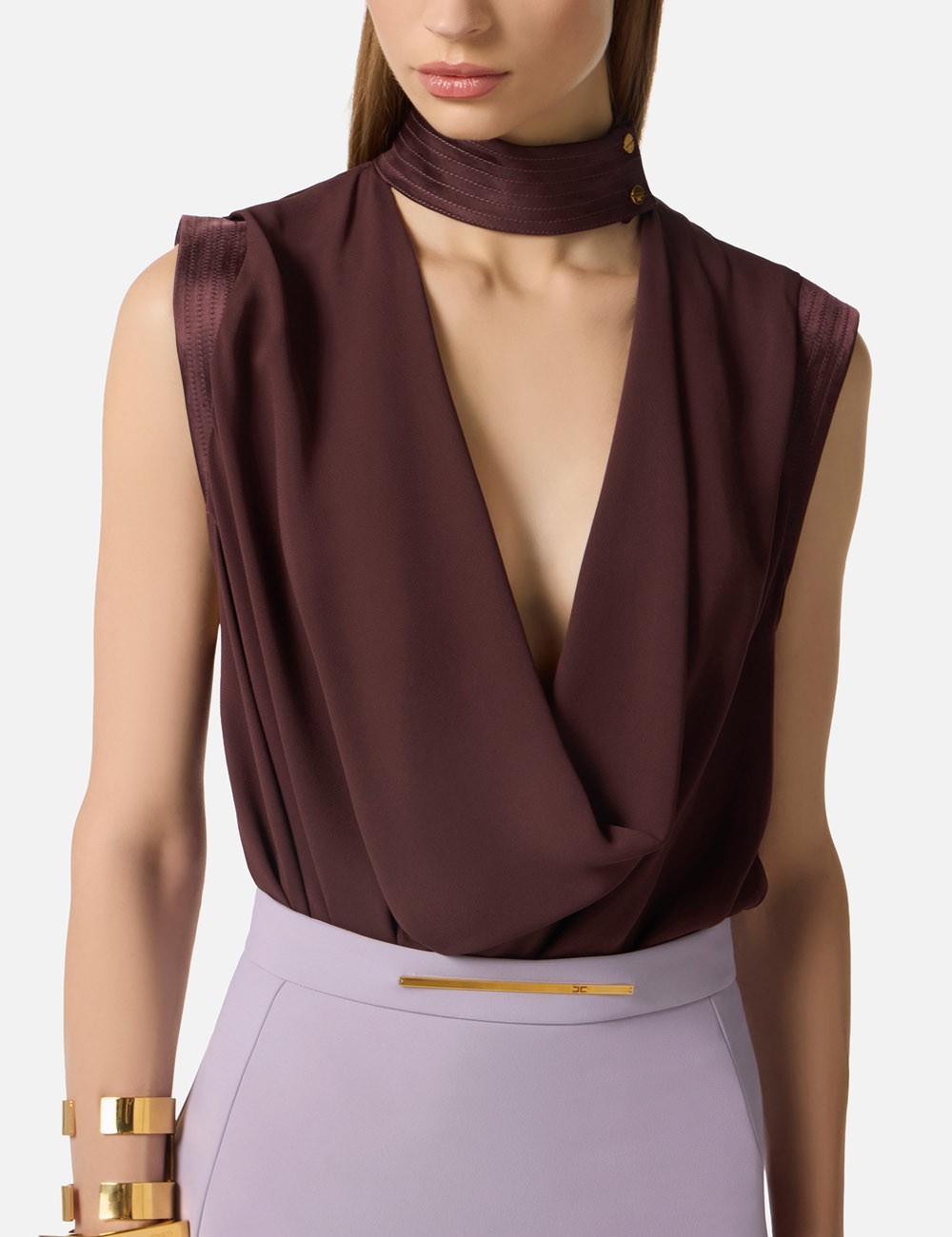 Top in viscose georgette fabric cocoa