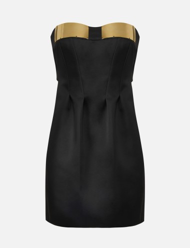 Mini dress in duchess satin with jewel cups black