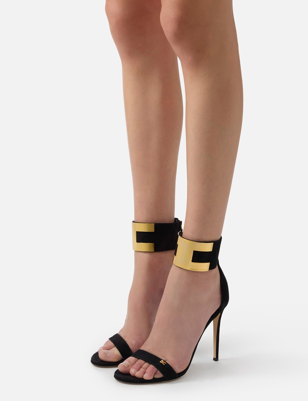 Sandali in suede con logo gioiello nero