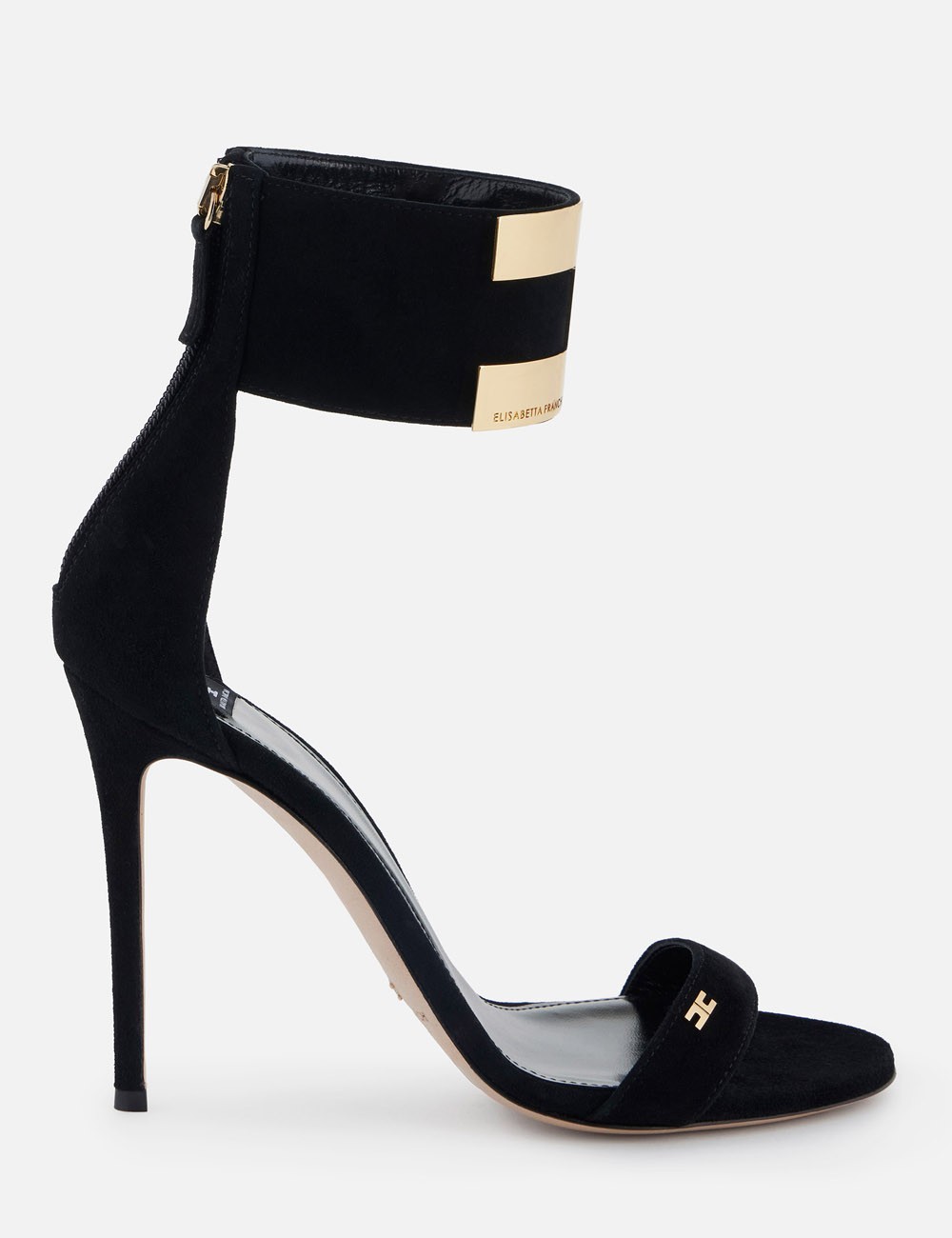 Sandali in suede con logo gioiello nero