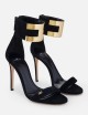 Sandali in suede con logo gioiello nero