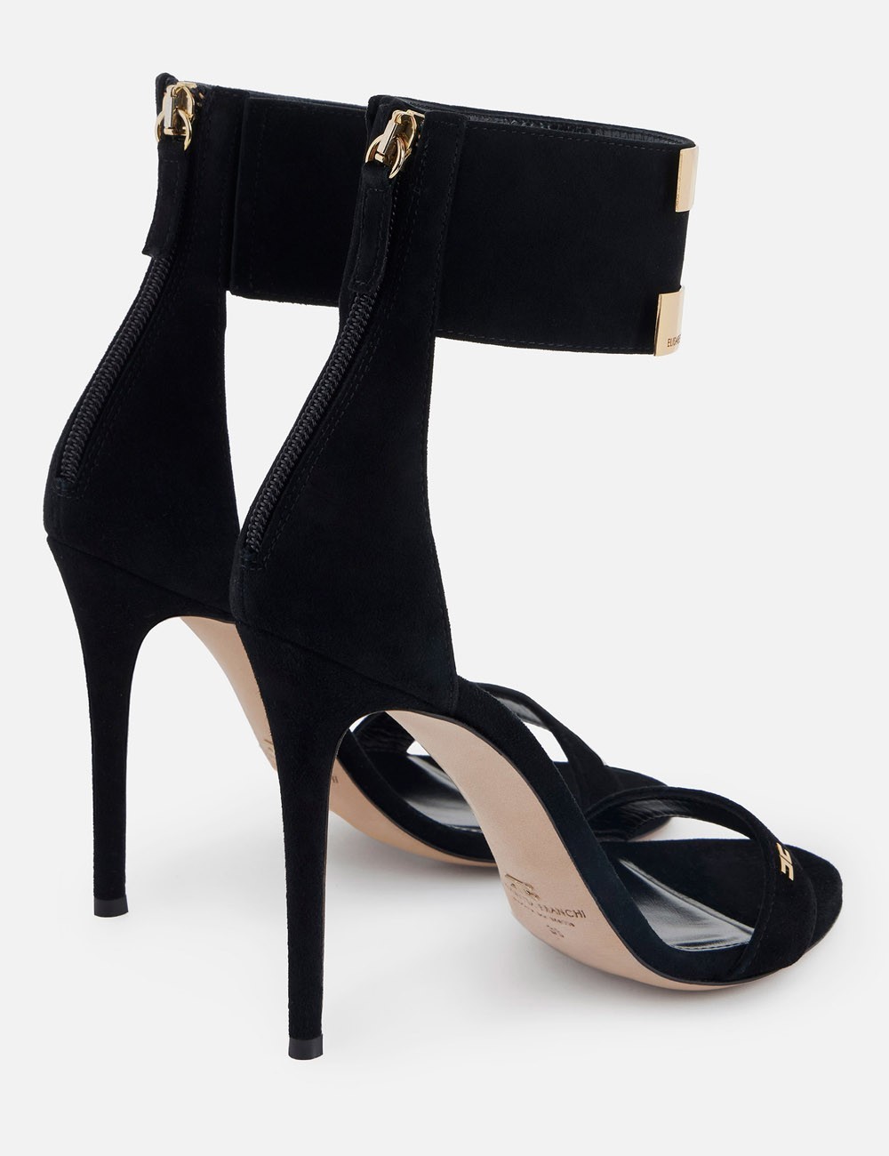 Suede sandals with jewel logo black