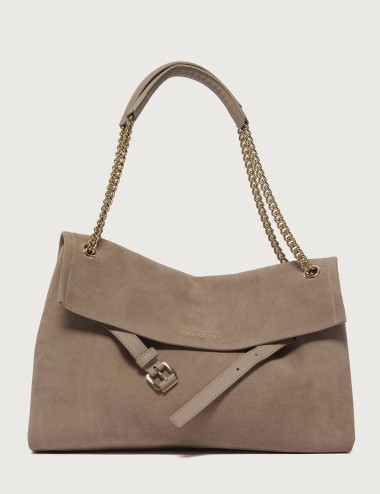 Borsa Venus Peach Midi a spalla in suede sabbia