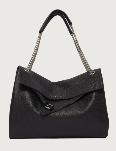 Borsa Venus Soft Midi a spalla in pelle martellata nera