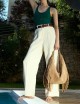 Isola Peach Fringe Large suede leather shoulder bag beige