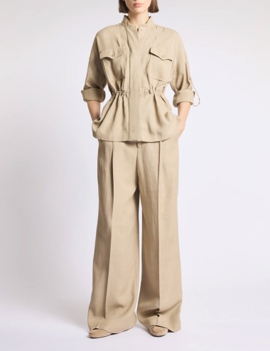 Overshirt in Viscosa e Lino Délavé beige