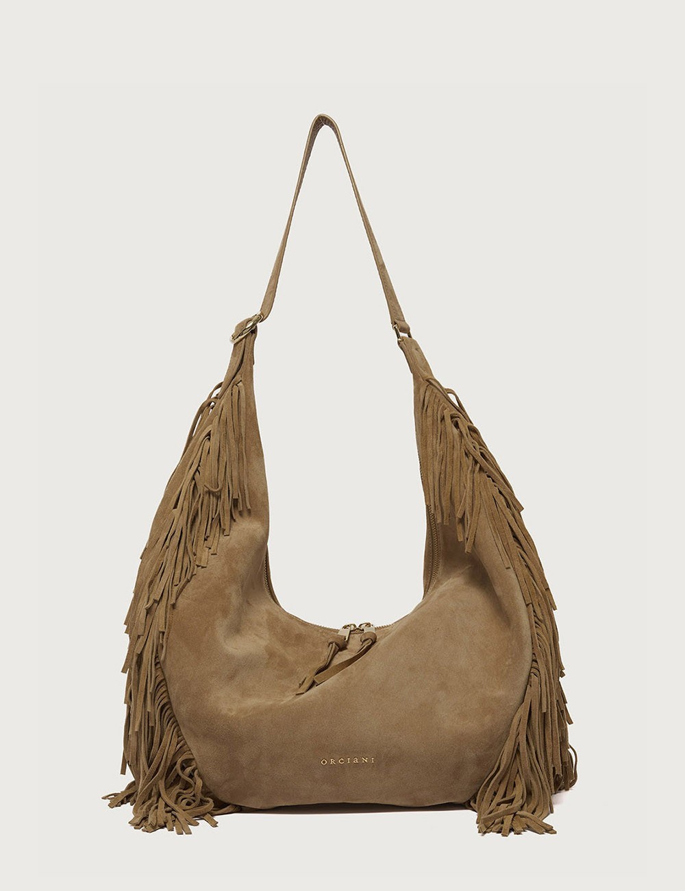 Isola Peach Fringe Small suede leather shoulder bag beige
