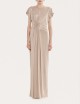 Abito lungo con balze in jersey elasticizzato metallizzato nude