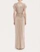 Abito lungo con balze in jersey elasticizzato metallizzato nude