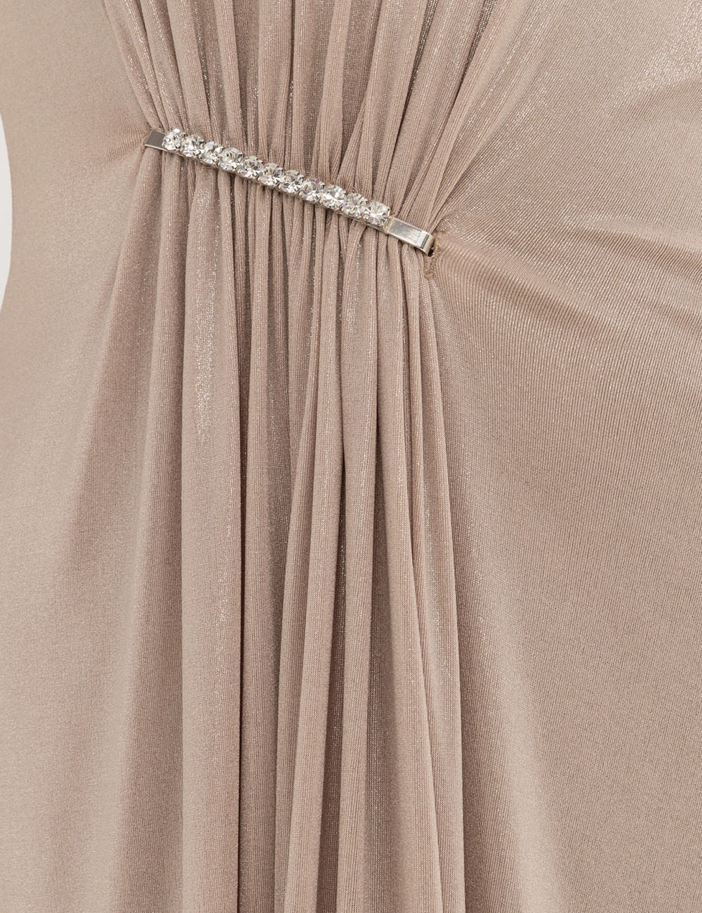 Ruched metallic stretch-jersey maxi dress nude
