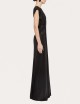 Abito lungo con balze in jersey elasticizzato metallizzato nero