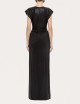 Abito lungo con balze in jersey elasticizzato metallizzato nero