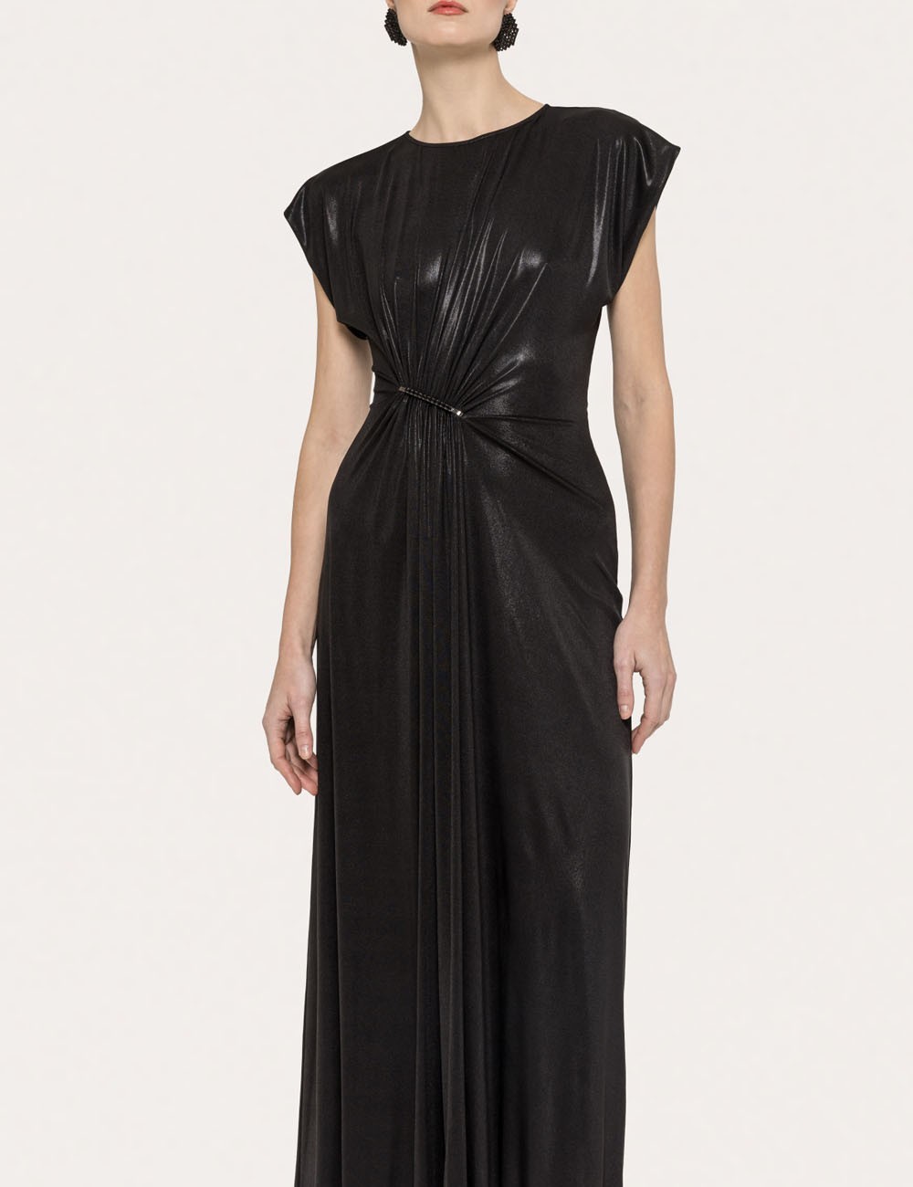 copy of Ruched metallic stretch-jersey maxi dress black