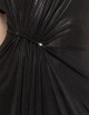 Abito lungo con balze in jersey elasticizzato metallizzato nero